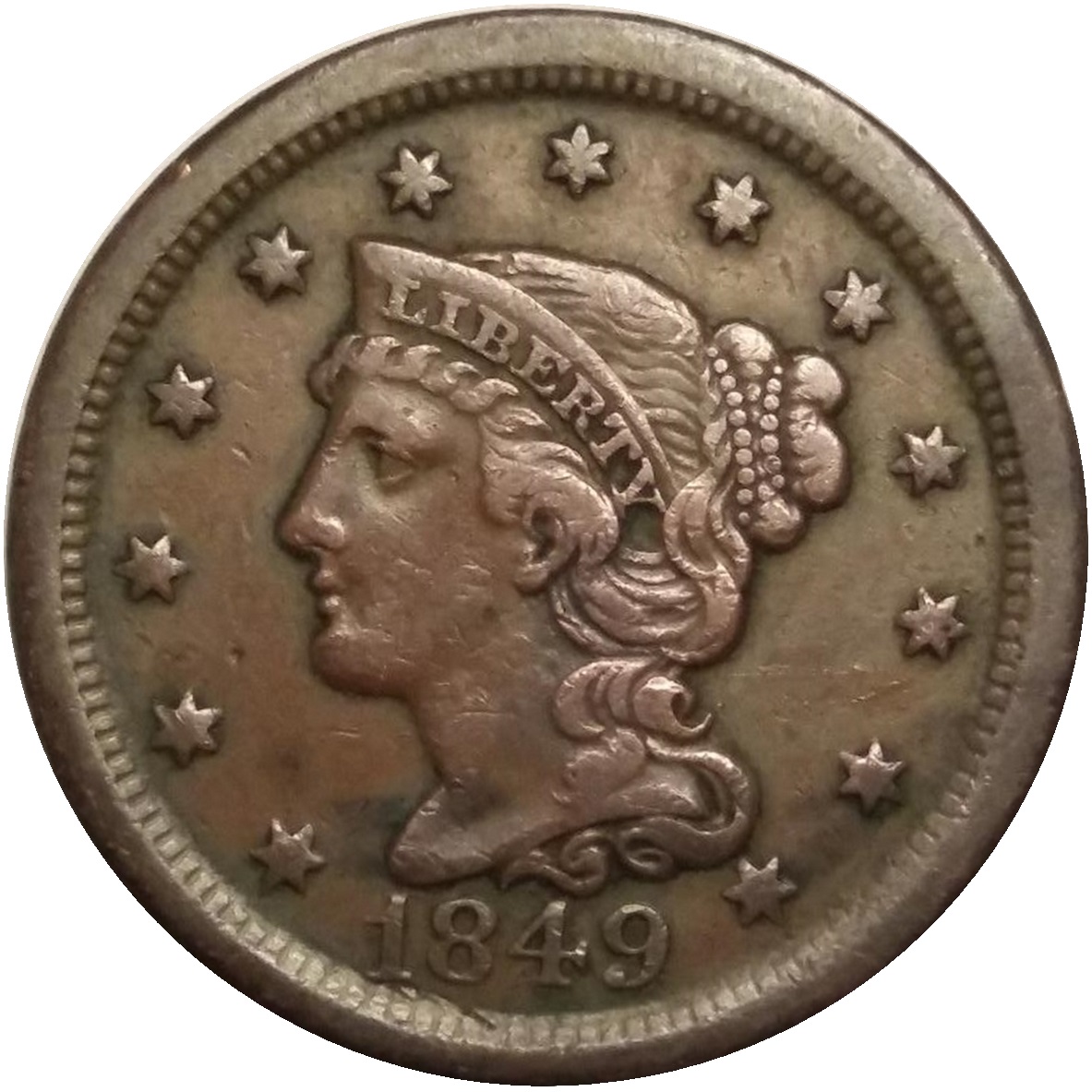 1849-1c-Braided-Hair-Large-Cent-#2